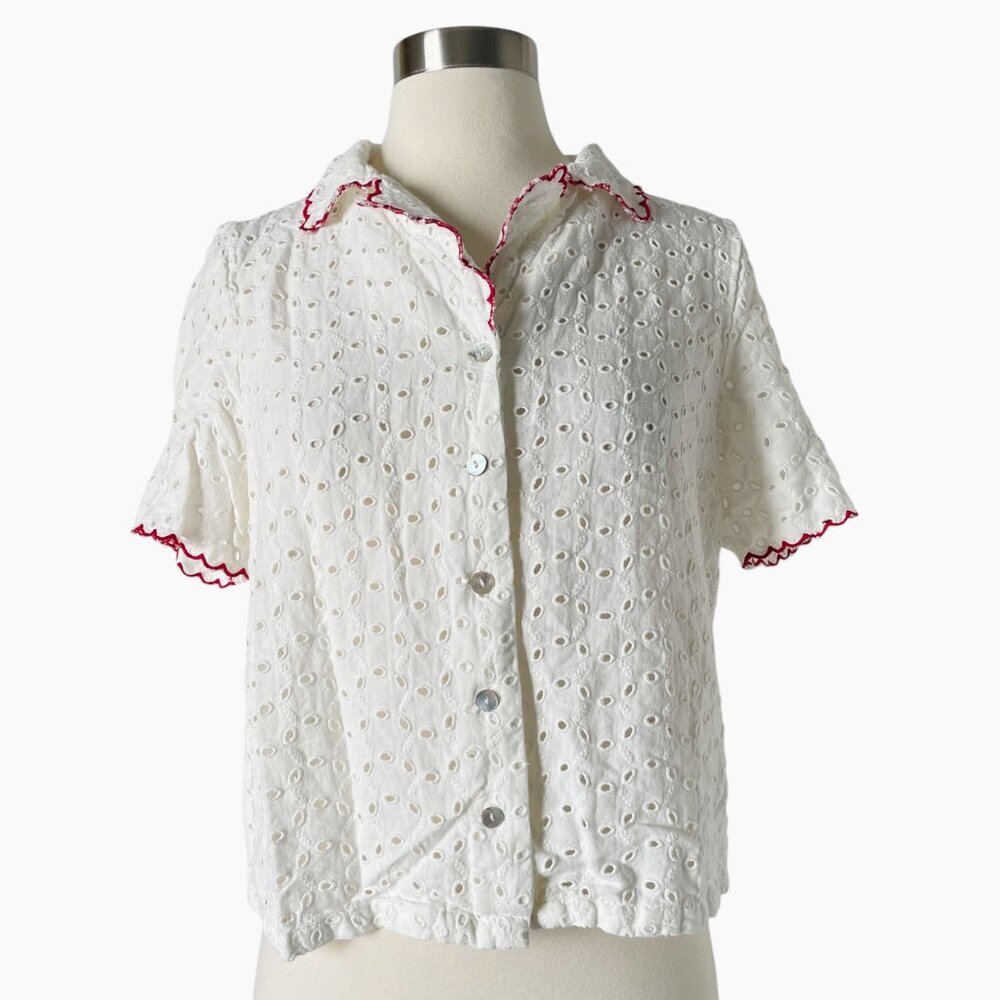 Rouje Paris Aneth White Eyelet Button Shirt Blouse Top - Picture 8 of 8